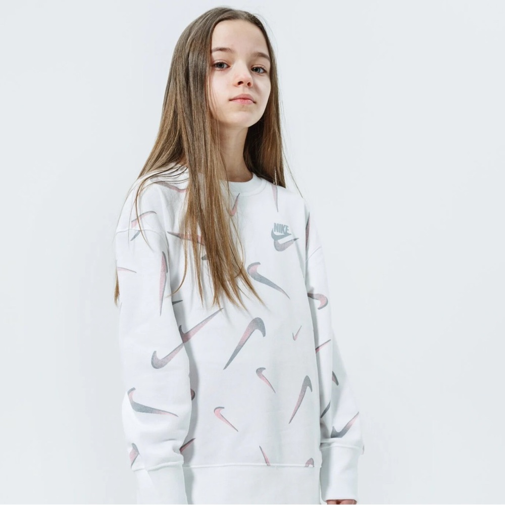 Nike girls (kids) White and Pink Logo Sweater
